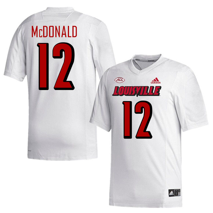 Men #12 Tamarion McDonald Louisville Cardinals College Football Jerseys Stitched-White